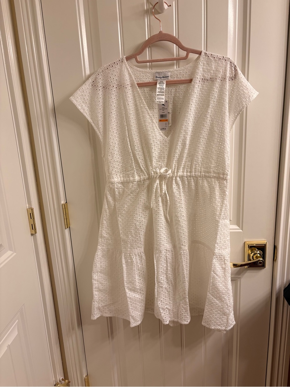 NWT Tommy Bahama Eyelet Cove V-neck Short Dress Swimsuit Cover Up White S - Picture 3 of 9